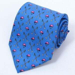 Polo Ralph Lauren Italy Vintage Silk Tie Blue Polo Mallet & Helmet Motif Prep